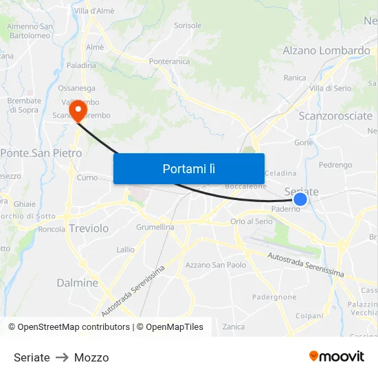 Seriate to Mozzo map