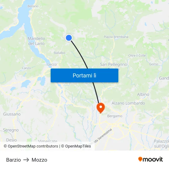 Barzio to Mozzo map
