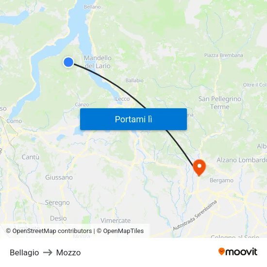 Bellagio to Mozzo map