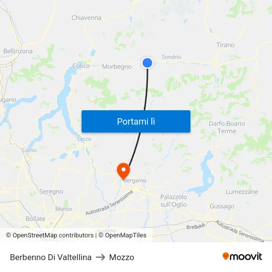 Berbenno Di Valtellina to Mozzo map