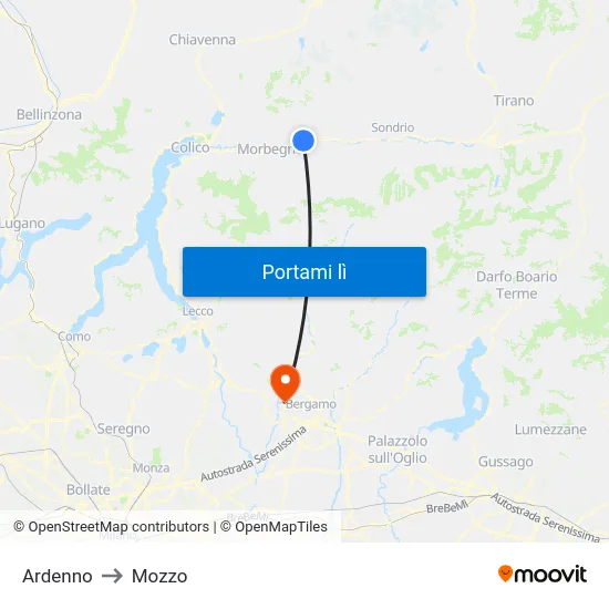 Ardenno to Mozzo map
