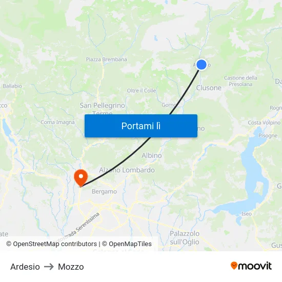 Ardesio to Mozzo map