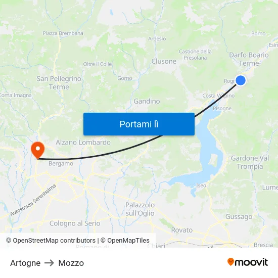 Artogne to Mozzo map