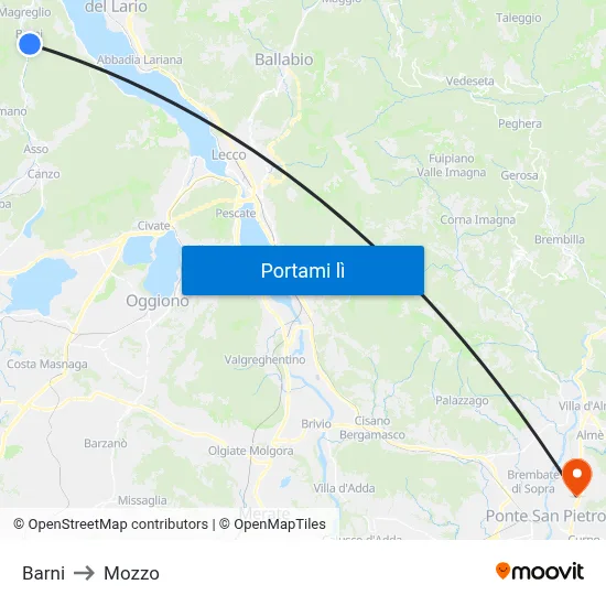 Barni to Mozzo map