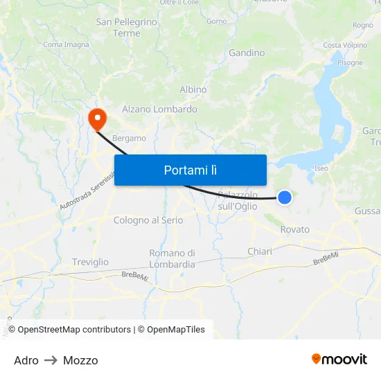 Adro to Mozzo map