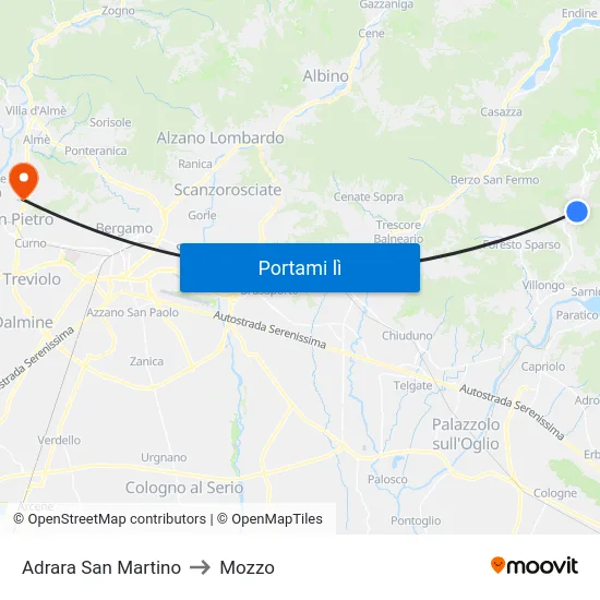 Adrara San Martino to Mozzo map