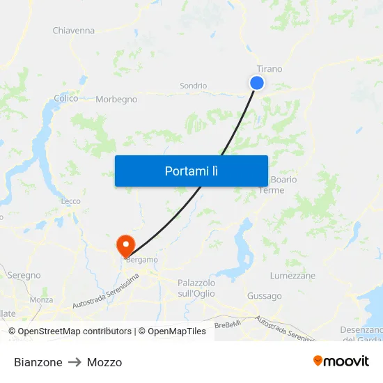 Bianzone to Mozzo map