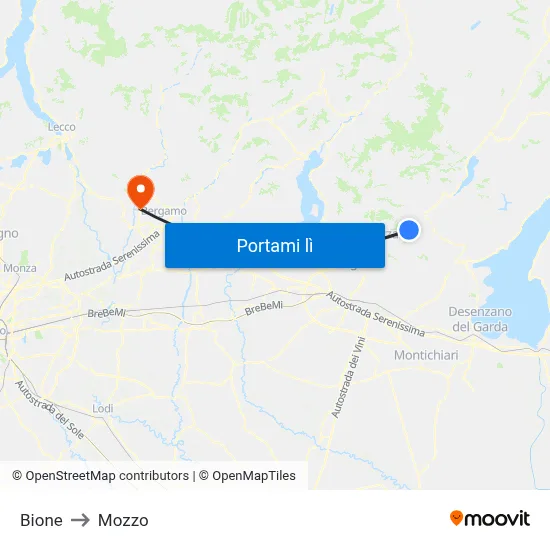 Bione to Mozzo map
