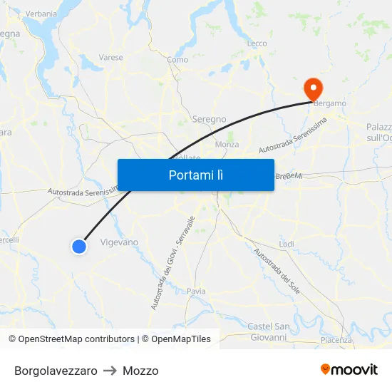 Borgolavezzaro to Mozzo map