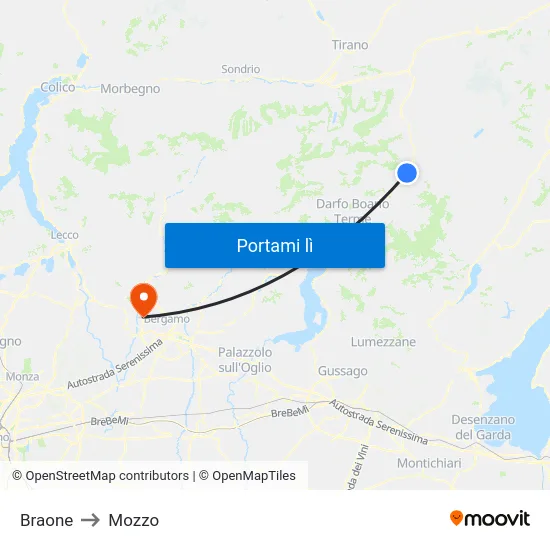 Braone to Mozzo map