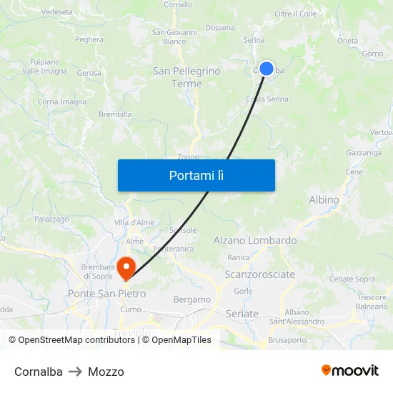 Cornalba to Mozzo map