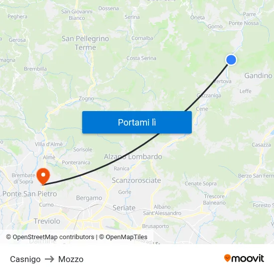 Casnigo to Mozzo map