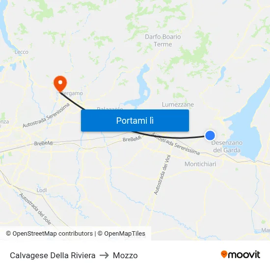 Calvagese Della Riviera to Mozzo map