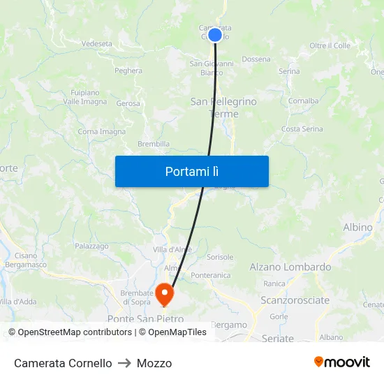 Camerata Cornello to Mozzo map