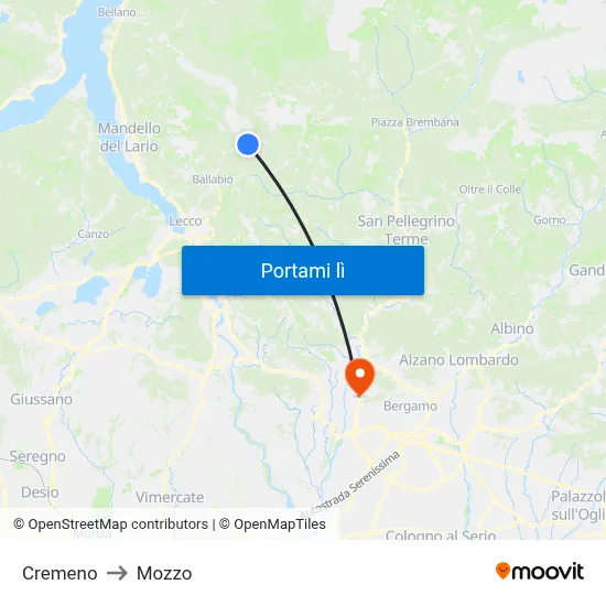 Cremeno to Mozzo map
