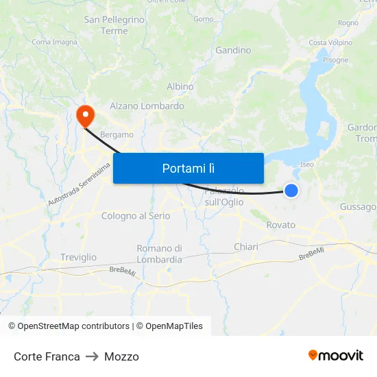 Corte Franca to Mozzo map