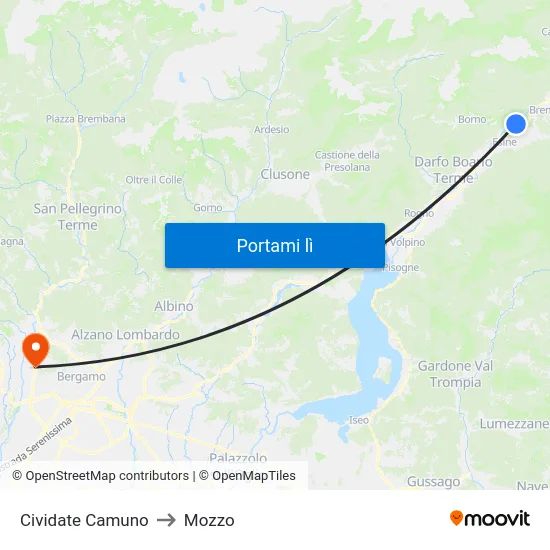 Cividate Camuno to Mozzo map