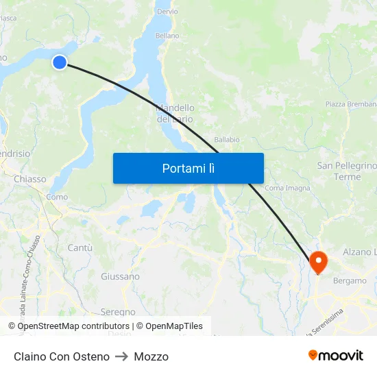 Claino Con Osteno to Mozzo map