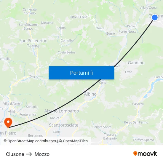 Clusone to Mozzo map