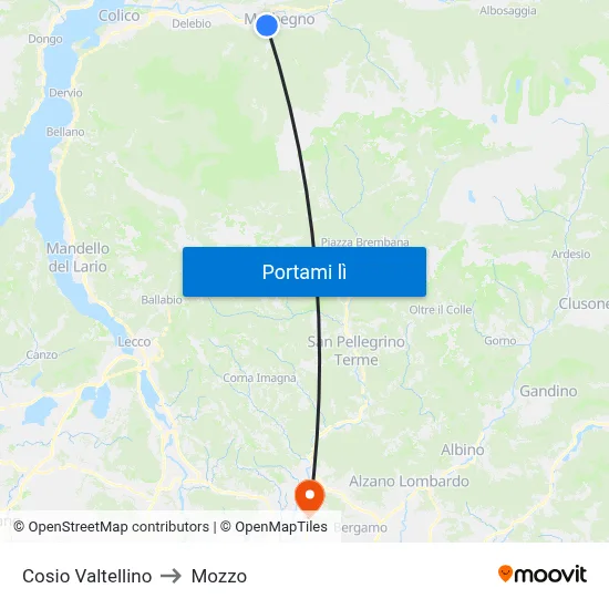 Cosio Valtellino to Mozzo map