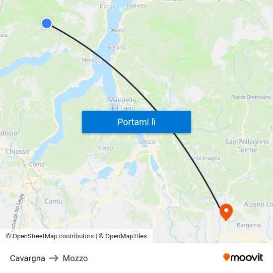Cavargna to Mozzo map