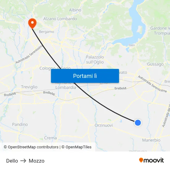 Dello to Mozzo map