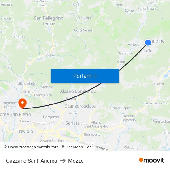 Cazzano Sant' Andrea to Mozzo map