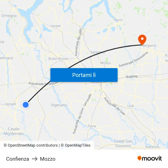 Confienza to Mozzo map