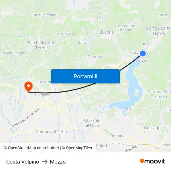 Costa Volpino to Mozzo map