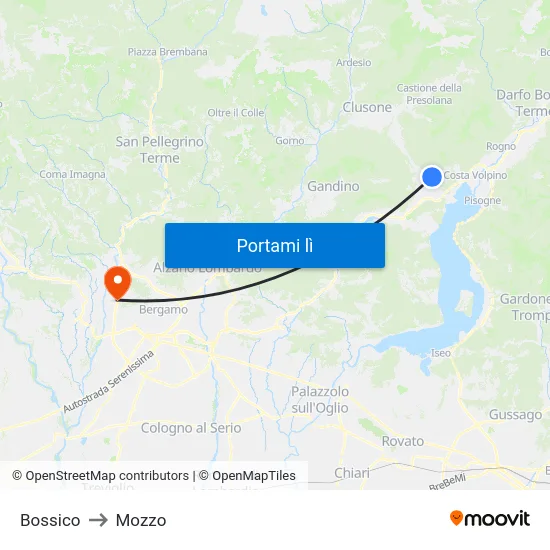 Bossico to Mozzo map