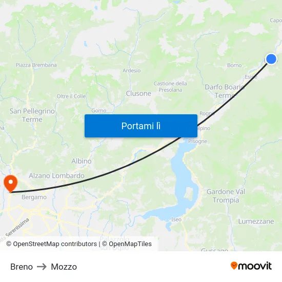 Breno to Mozzo map