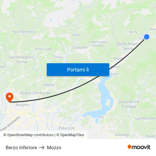Berzo Inferiore to Mozzo map