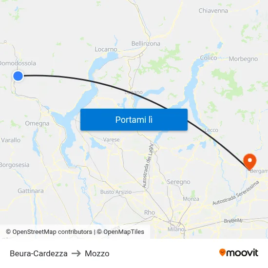 Beura-Cardezza to Mozzo map