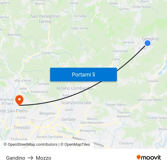 Gandino to Mozzo map