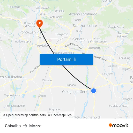 Ghisalba to Mozzo map