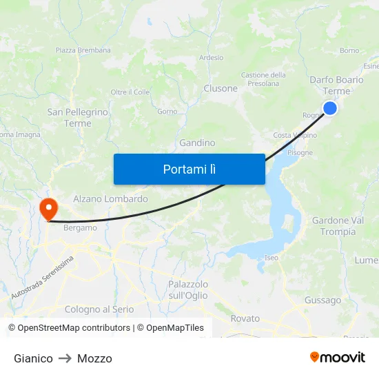 Gianico to Mozzo map