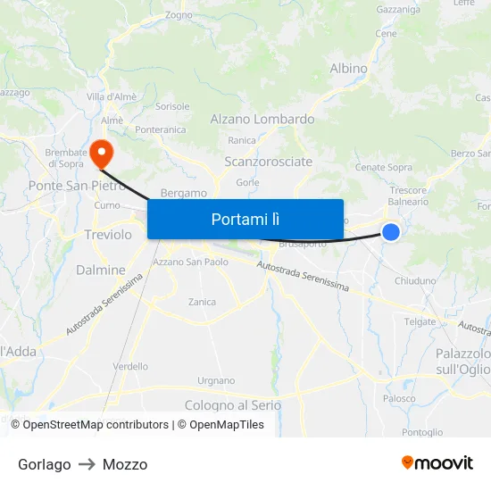 Gorlago to Mozzo map