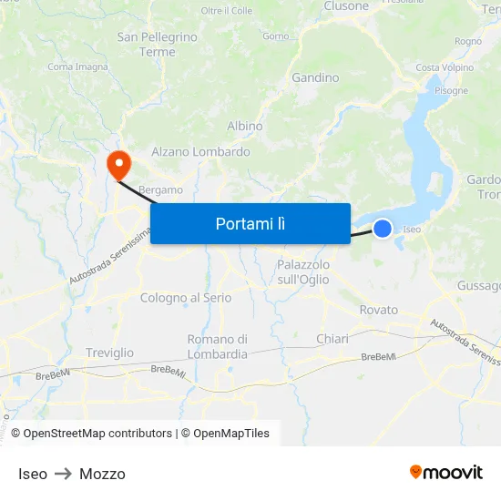 Iseo to Mozzo map