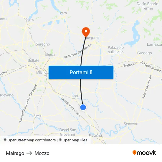 Mairago to Mozzo map