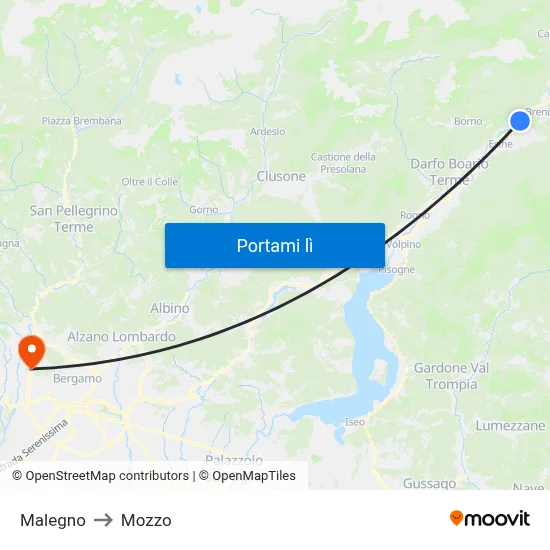 Malegno to Mozzo map