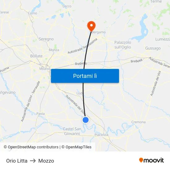 Orio Litta to Mozzo map