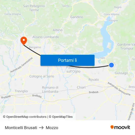 Monticelli Brusati to Mozzo map