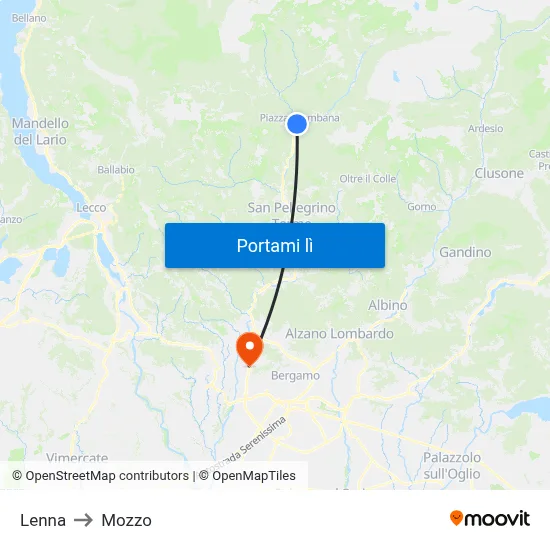 Lenna to Mozzo map