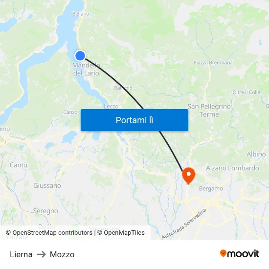 Lierna to Mozzo map
