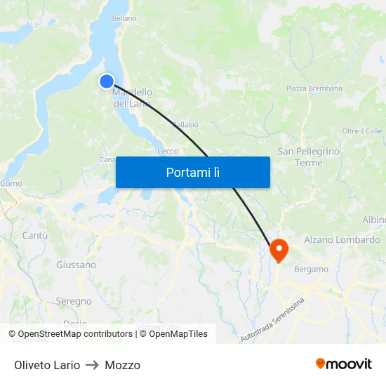 Oliveto Lario to Mozzo map