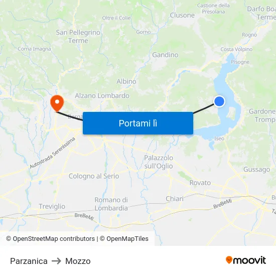 Parzanica to Mozzo map