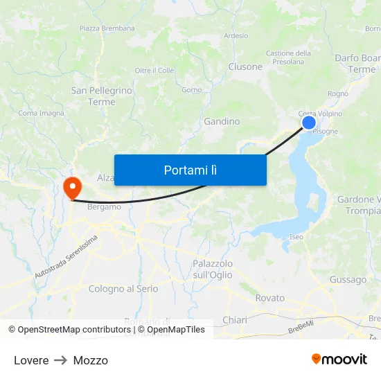 Lovere to Mozzo map