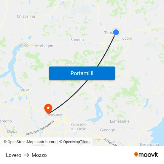 Lovero to Mozzo map