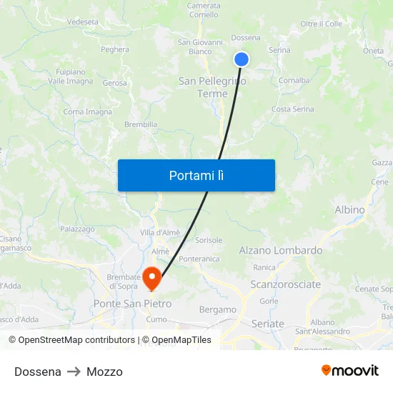 Dossena to Mozzo map