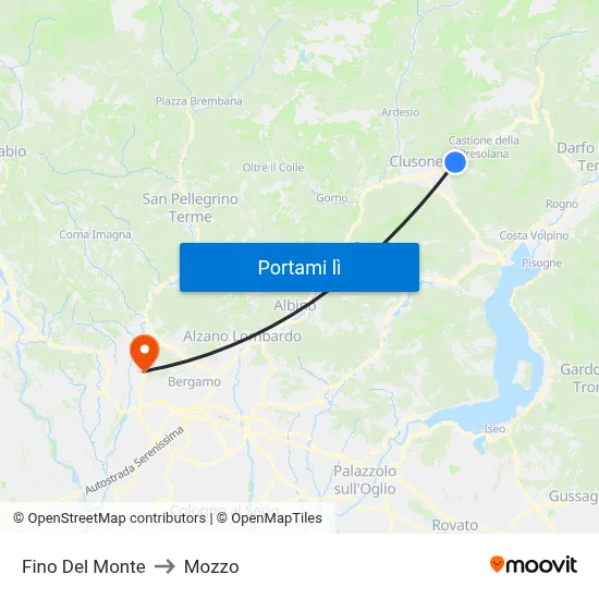 Fino Del Monte to Mozzo map